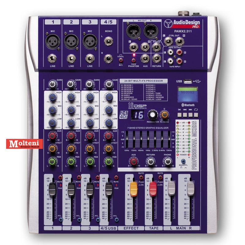 ​Audiodesign Pro PAMX2.311 Mixer con multieffetto DSP e Bluetooth