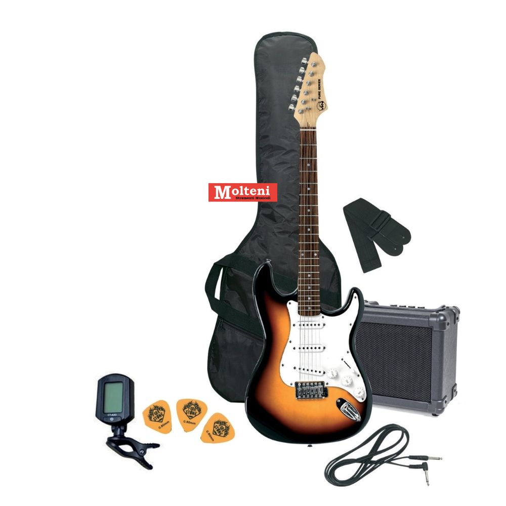 Gewapure Pack chitarra elettrica colore sunburst + ampli + accessori