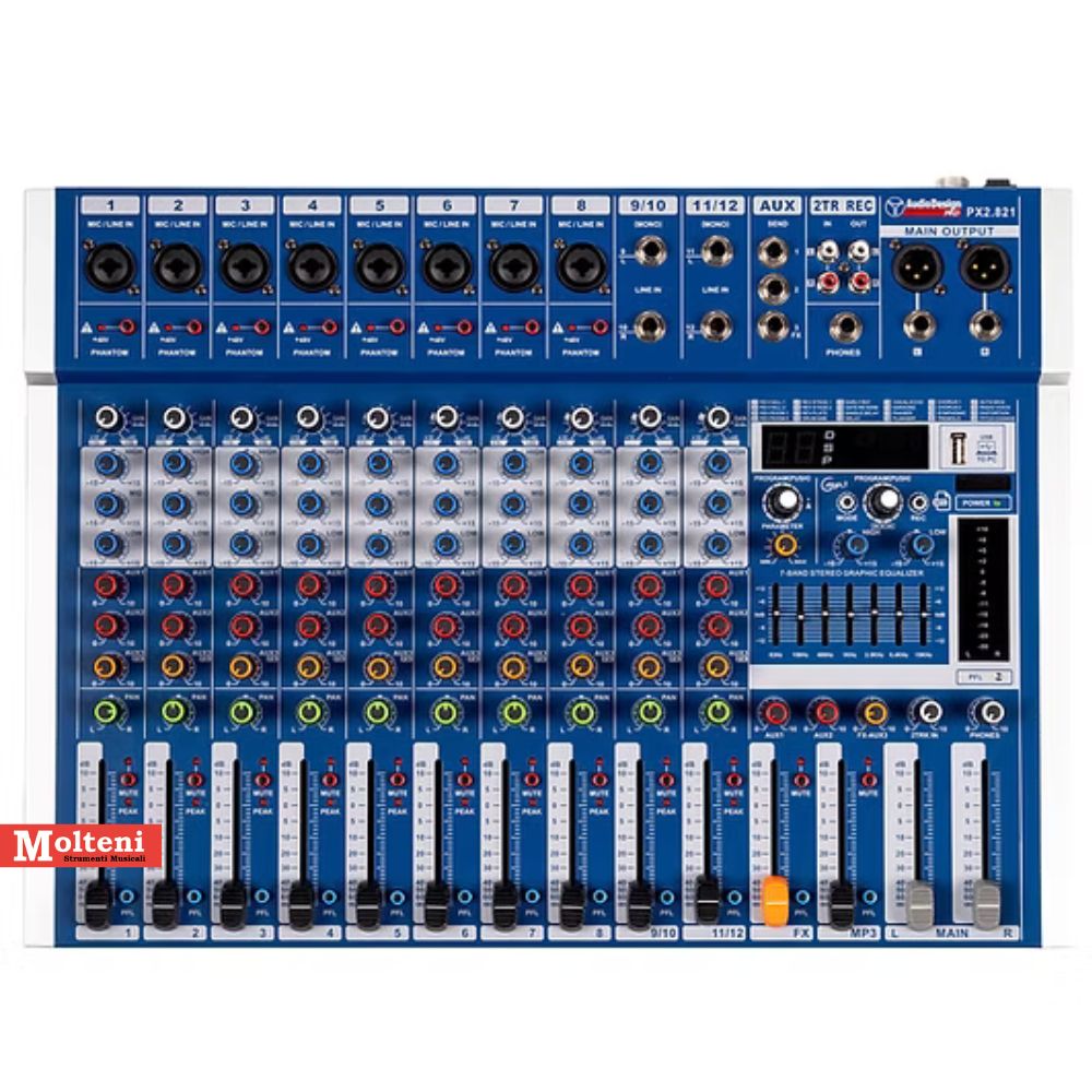 ​Audiodesign Pro PX2.821 Mixer 8 Canali Mono - 2 Canale Stereo - 2 Aux - USB/BT - 24 effetti con DSP