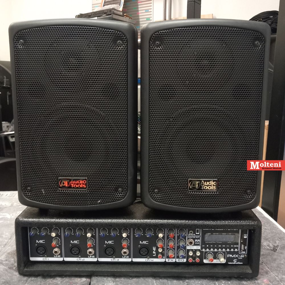 Impianto con mixer amplificato Soundsation e casse Audio Tools - USATO Impianto con mixer amplificato Soundsation e casse Audio Tools - USATO