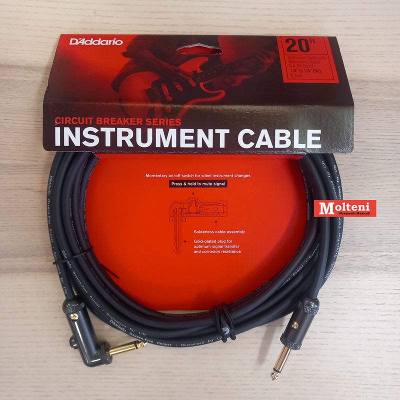 D'Addario PW-AGRA-20 – Cavo circuit breaker mt. 6 jack 6,3 mono ad angolo – jack 6,3 mono diritto