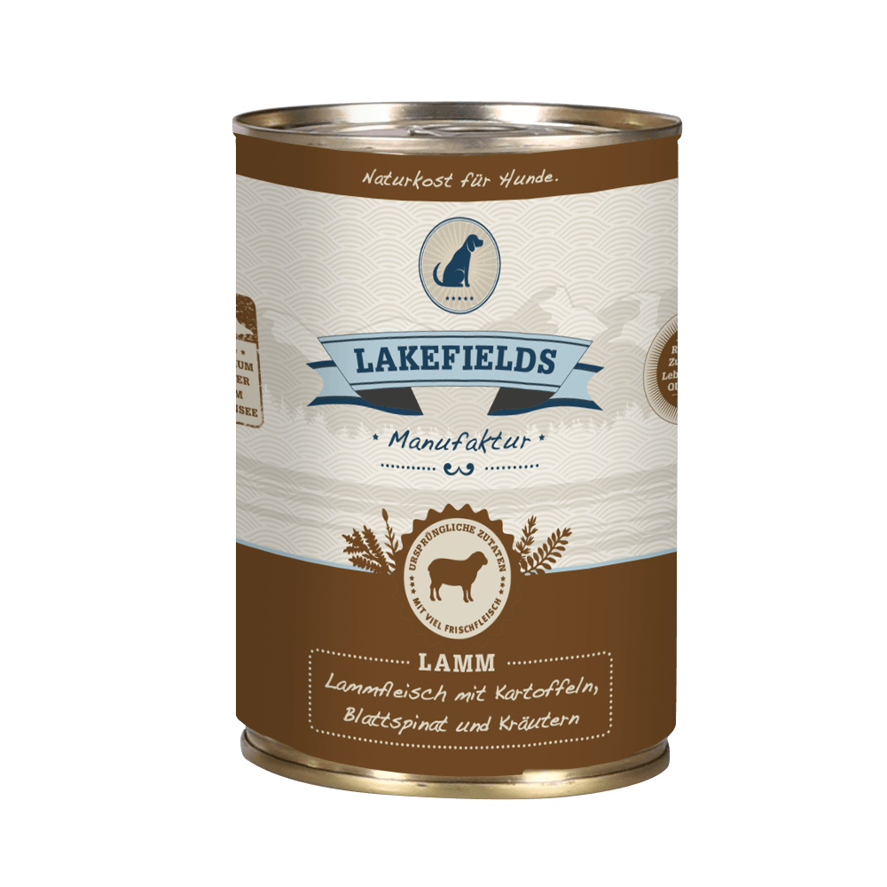 Lakefields DOSENFLEISCH-MENÜ Lamm FÜR AUSGEWACHSENE HUNDE