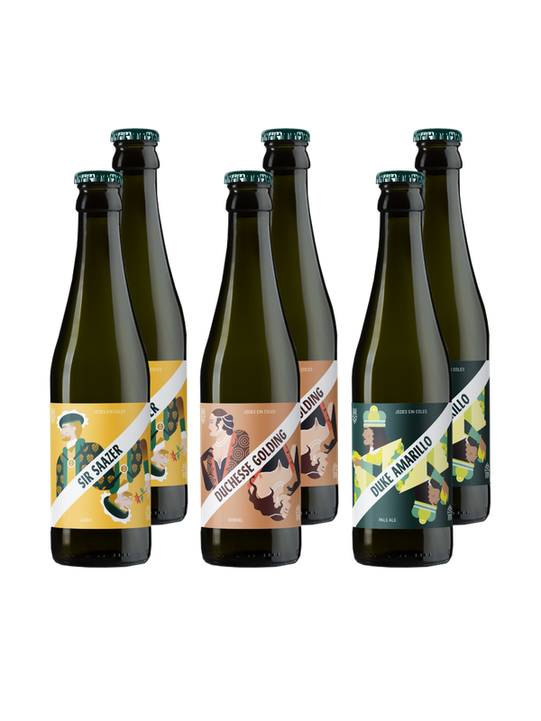 Gemischtes Sixpack mit drei Biersorten