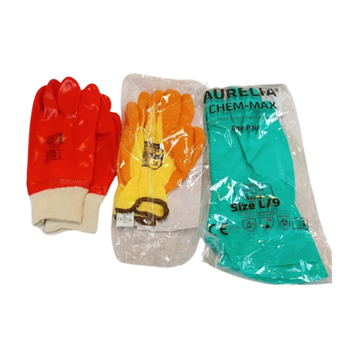 Red PVC Dip Knit Wrist or Green Cuff Gloves And Latex Grip Orange Gloves