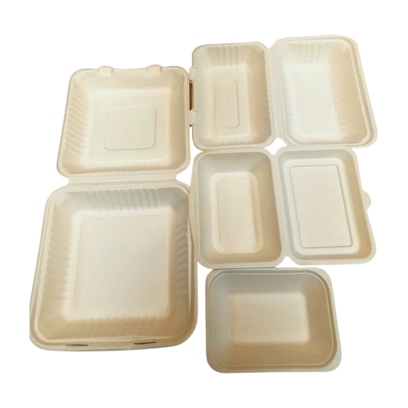 Bagasse Food Trays - BHB6 1x500 BHB9 1x250 BHB10 1x250 or  BMB1  & BMB3 Compartment  Meal Box 1x200 or Open Chip Tray 1x500