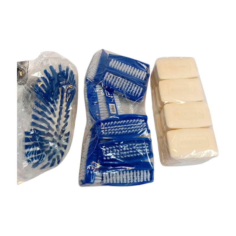 NAIL BRUSHS 1X10 AND  SOAP BARS 1X12 AND BLUE SCRUBBING BRUSH