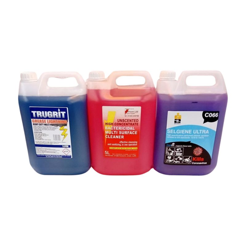 Grease Lightning or Powerkleen or  Bactericidal Multi-Surface  or Selgiene Ultra 5Ltr