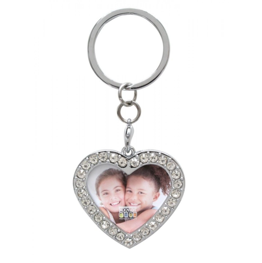 Porte-clef photo cœur avec imitation pierres précieuses - Métal