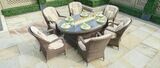 Wicker 6 Seat Oval Gas Fire Pit Dining Table With Eton Chair