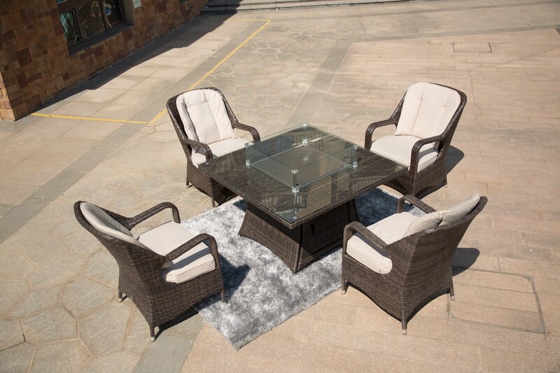 Wicker 4 Seat Square Gas Fire Pit Dining Table With Eton Chair