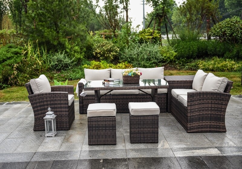 Wicker 7-Piece Wicker Outdoor Sectional Set with Beige Cushions Wicker 7-Piece Wicker Outdoor Sectional Set with Beige Cushions