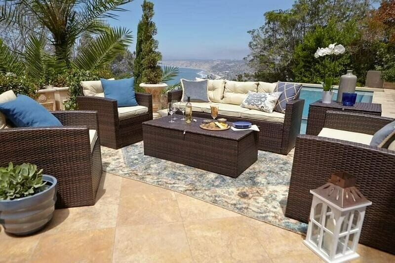 Wicker Baptist 6 Piece Rattan Conversation Set with Cushions Wicker Baptist 6 Piece Rattan Conversation Set with Cushions