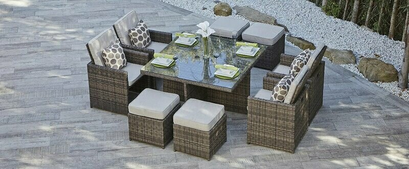 9 Piece Rattan Wicker Designed Dining Set with Back Sectional Conversation Set