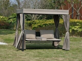 Direct Wicker Barcelona Swing Bed With Shelter and Curtains Direct Wicker Barcelona Swing Bed With Shelter and Curtains
