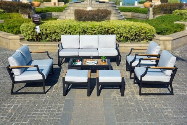 7-Piece Phosphating Treatment Iron Outdoor Sofa with Cushions 7-Piece Phosphating Treatment Iron Outdoor Sofa with Cushions