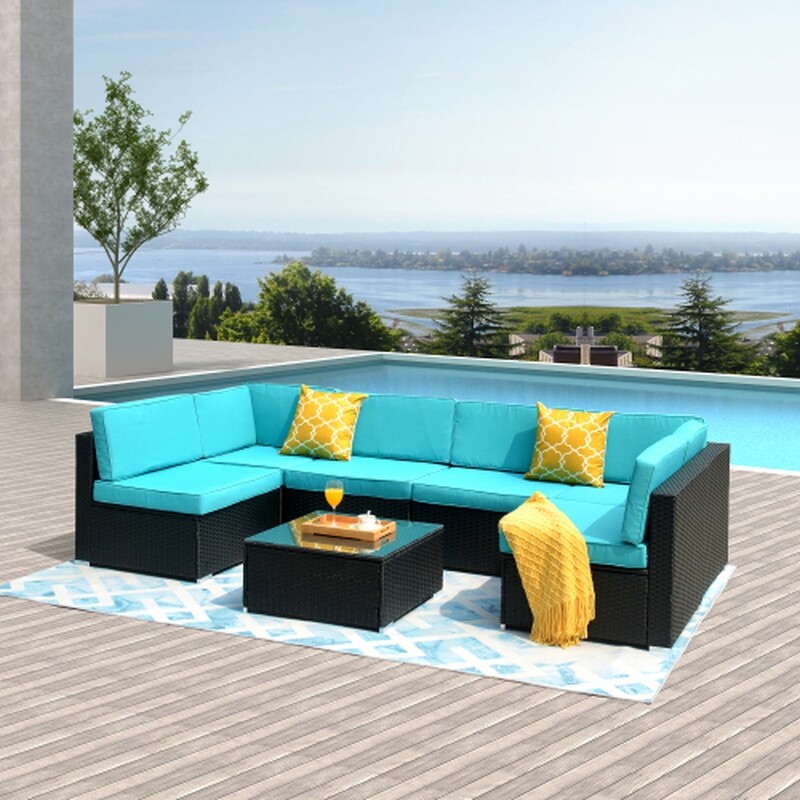 7-Piece PE Rattan Wicker Sectional Cushioned Sofa Set 7-Piece PE Rattan Wicker Sectional Cushioned Sofa Set
