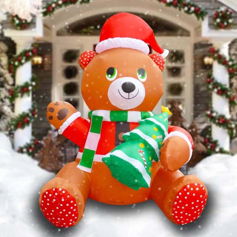 6 Ft Inflatable Christmas Cute Teddy Bear Holding Tree LED Blow Up Lighted Decor Indoor Outdoor Holiday Art Decor Decorations