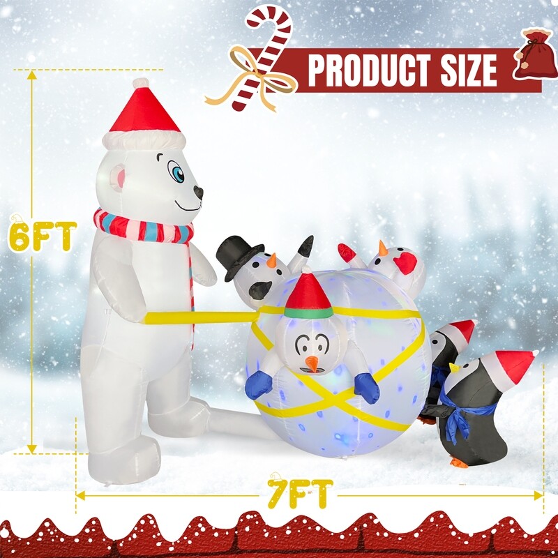 7FT Christmas Inflatables Decorations Outdoor Indoor Polar Bear Snowman Penguins Inflatables Christmas Blow Ups Yard Decorations with Colorful Rotating Lights
