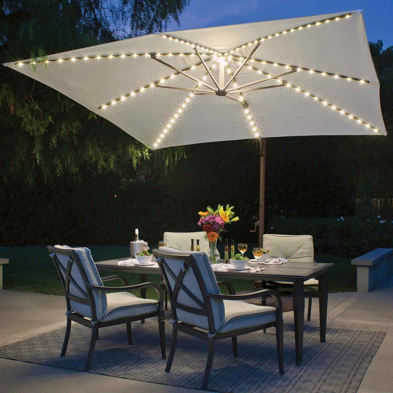 118 Inch Square Cantilever Umbrella with LED Lights and Swivel Base