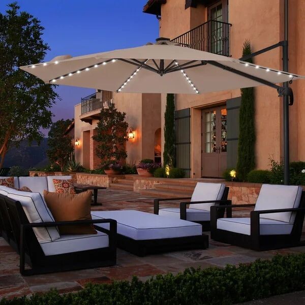 118 Inch Round Cantilever Umbrella with LED Lights and Swivel Base