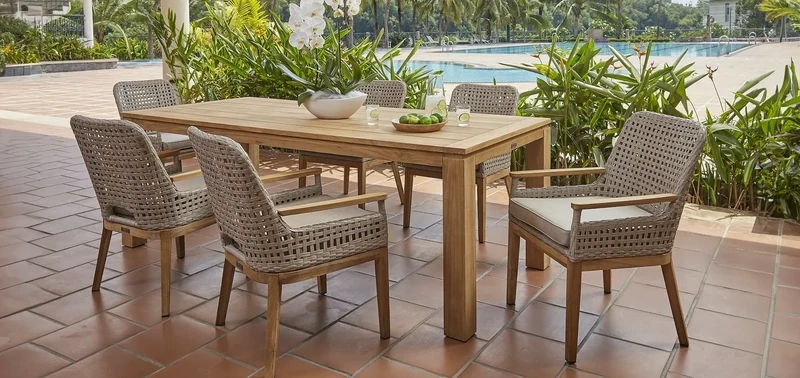 August Teak and Weave Dining Table and Chairs
