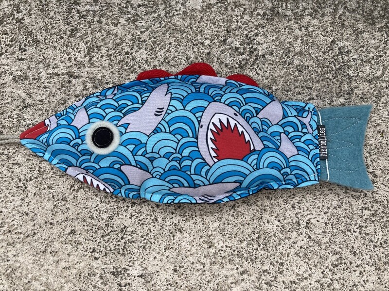 Fishbelly Corn Therapy Bag, Choices: Small Guppy Shark Attack  pattern