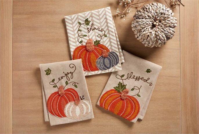 Pumpkin Embroidered Kitchen Tea Towel