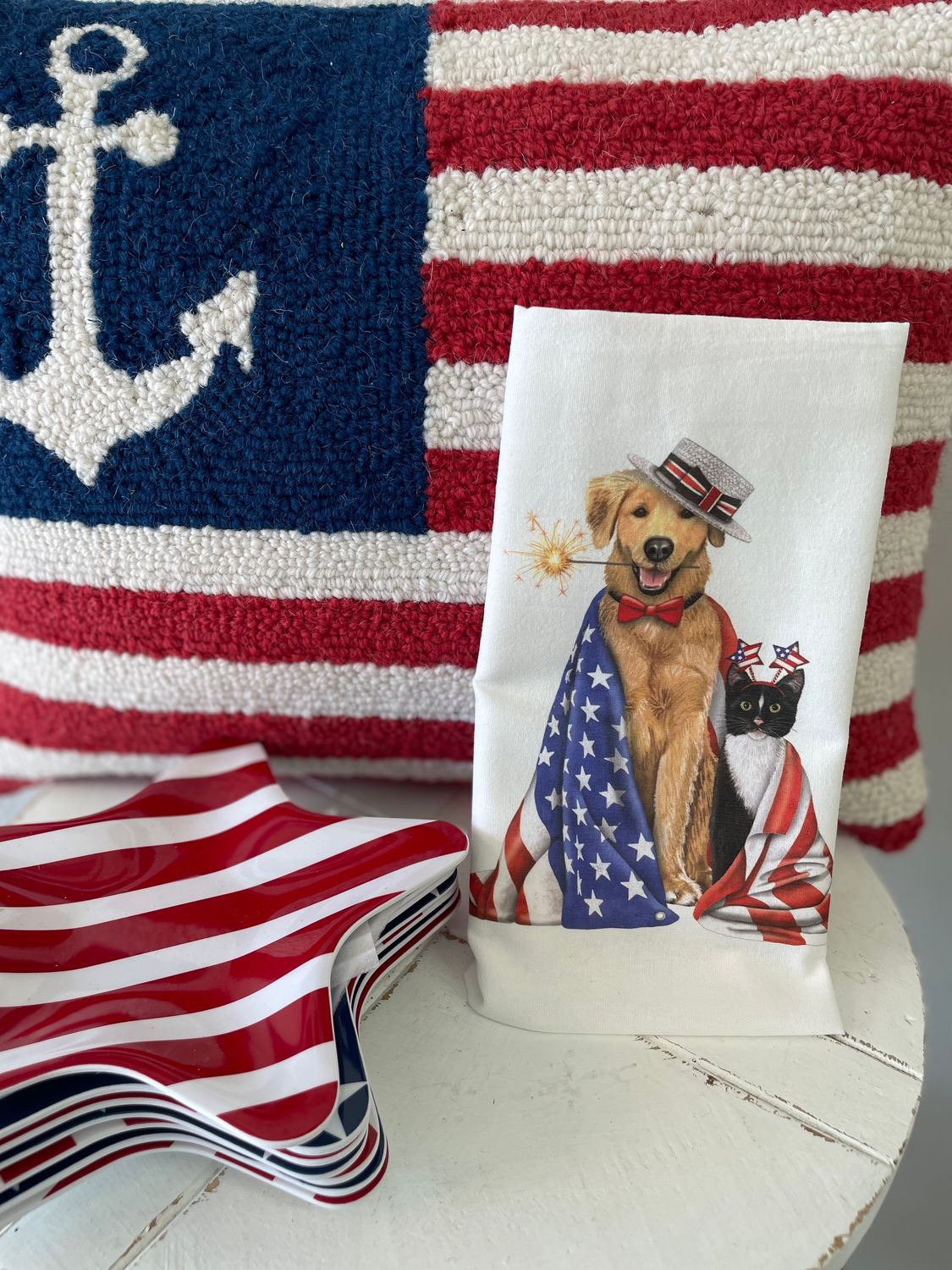 Patriotic  Floursack Towel, Choices: Patriotic Dog &amp; Cat