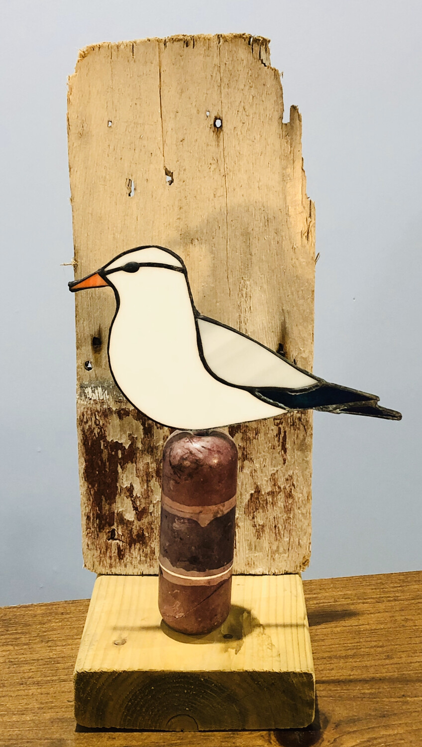 Stained Glass Seagull on Driftwood