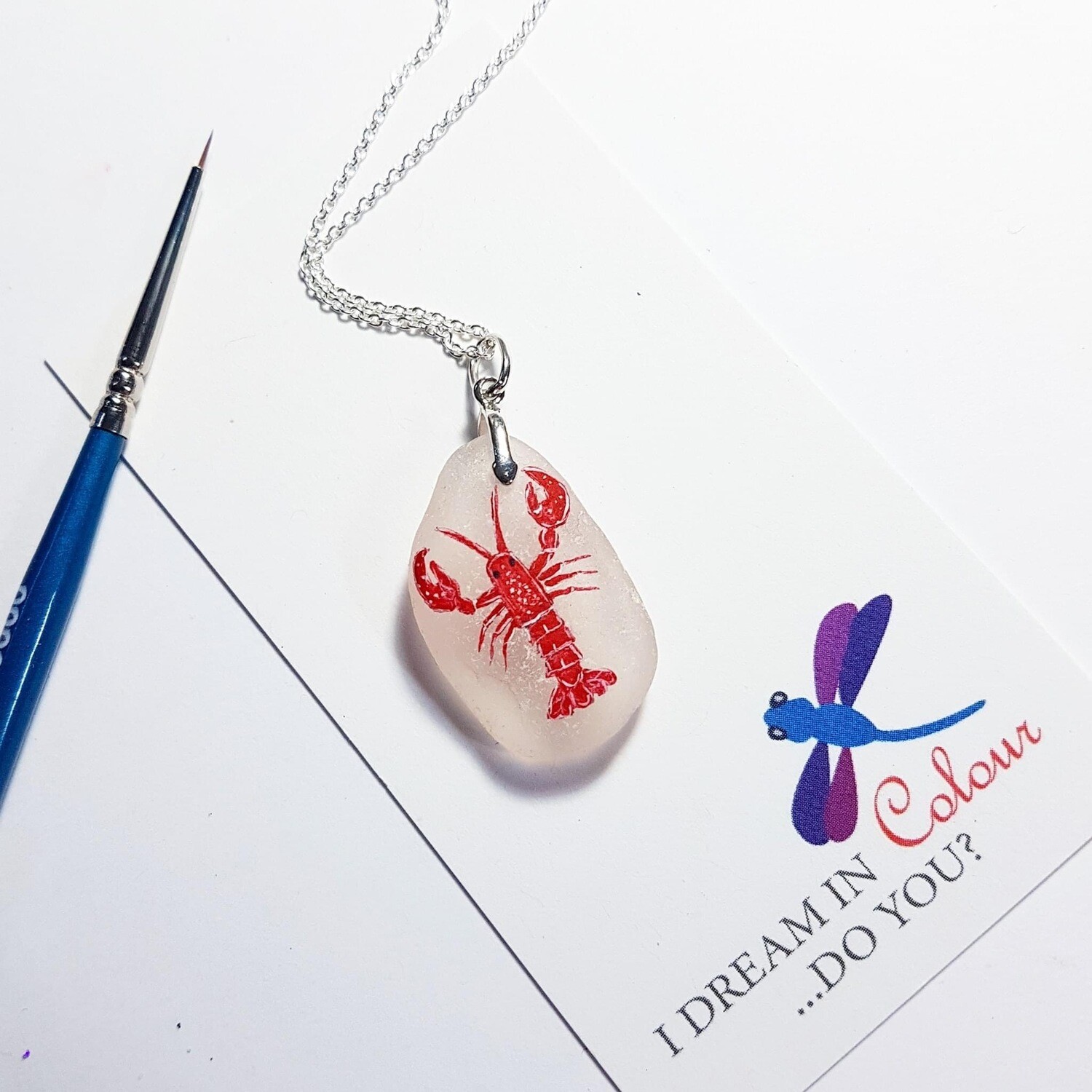 Painted Lobster on Sea Glass Necklace- I Dream in Colour Painted Lobster on Sea Glass Necklace- I Dream in Colour