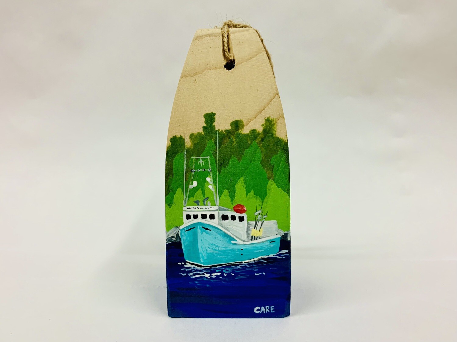 Blue Fishing Boat with Trees Buoy - Care Garrison