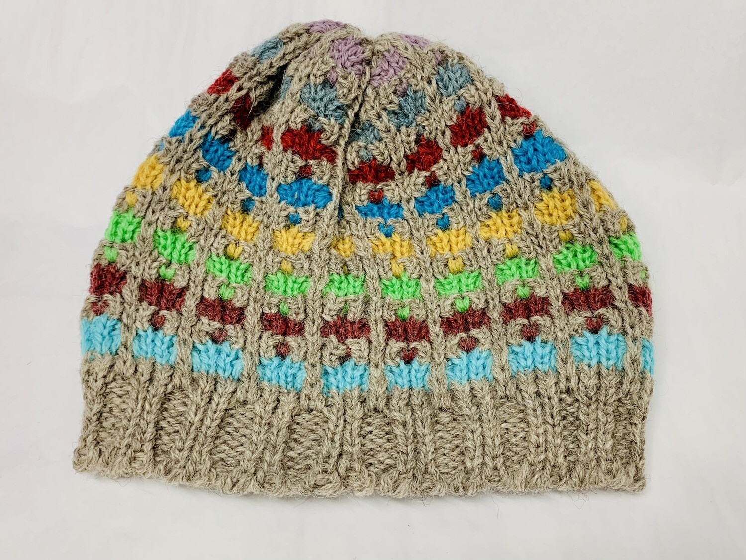 Oatmeal Multicoloured Flowerhead Hat- Northern Watters Knitwear