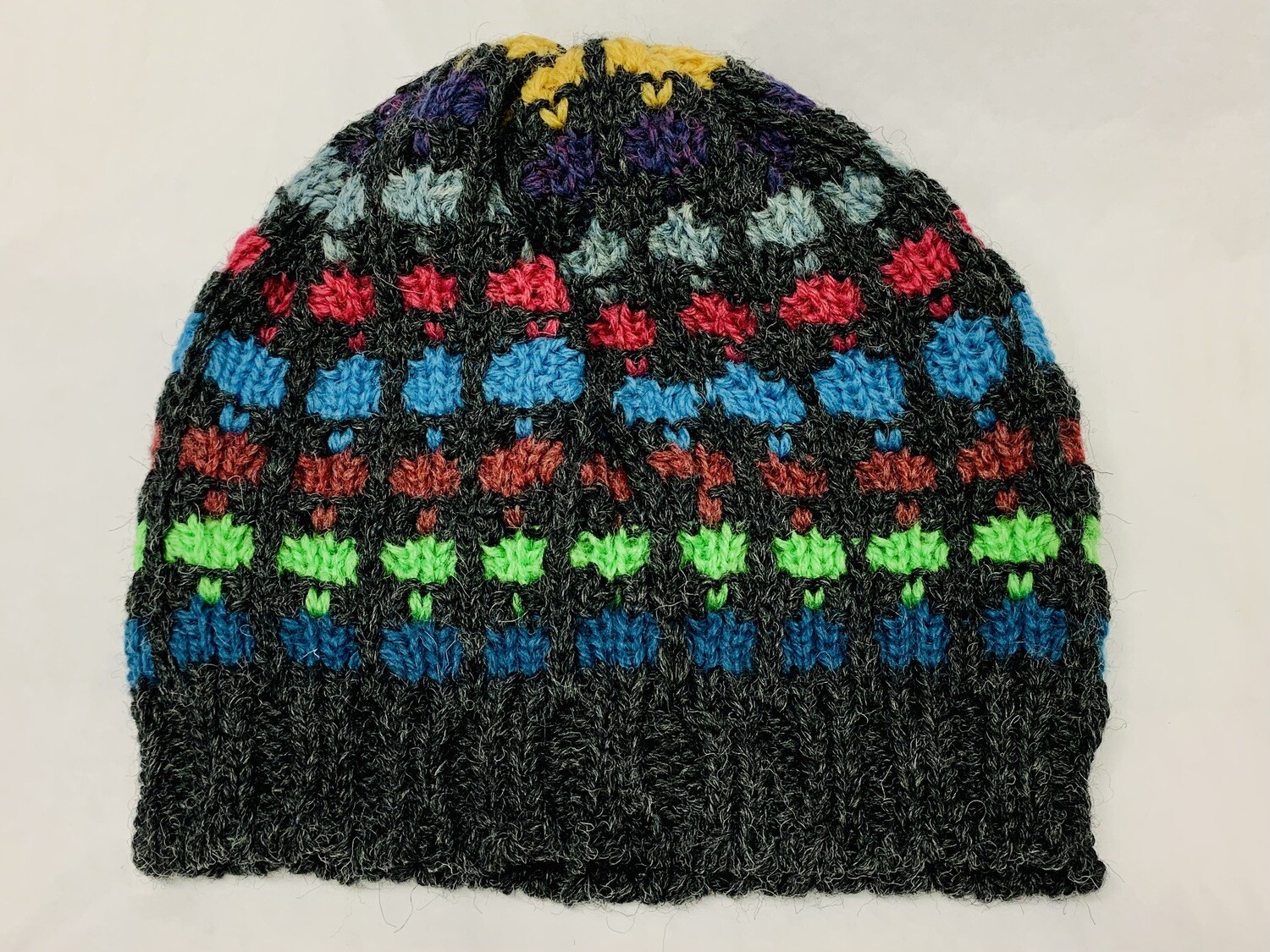 Charcoal Multicoloured Flowerhead Hat- Northern Watters Knitwear