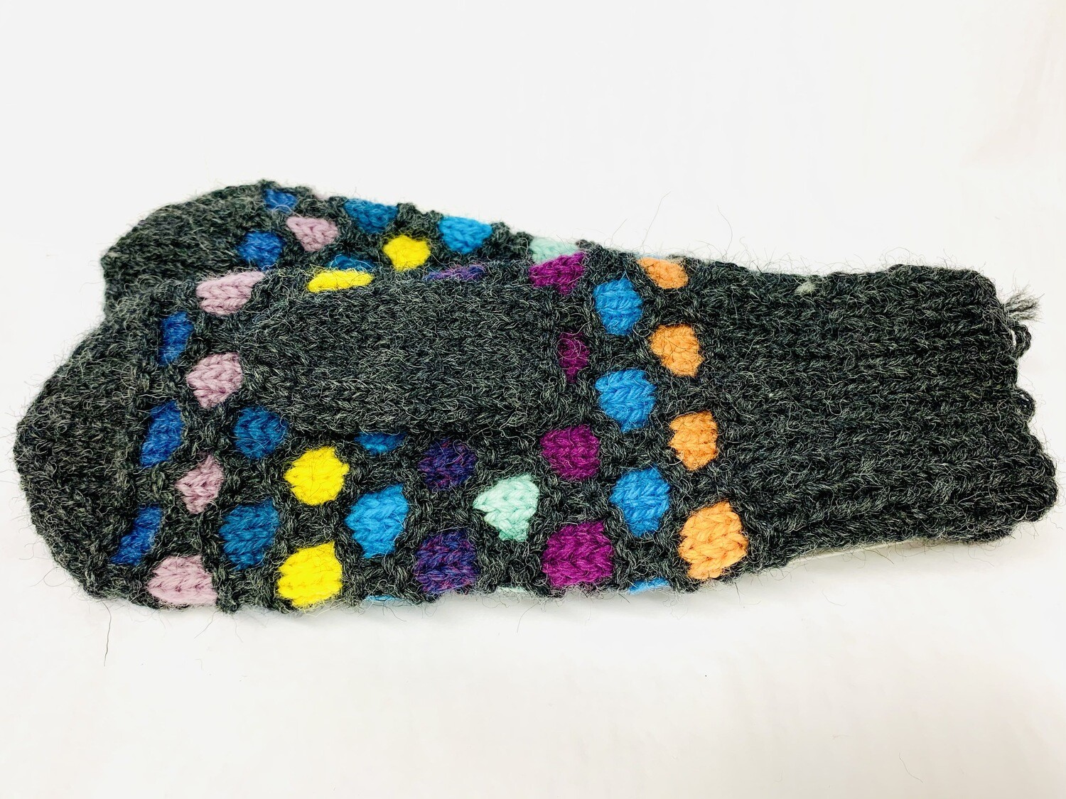 Charcoal Multicoloured Bubble Mitten- Northern Watters Knitwear