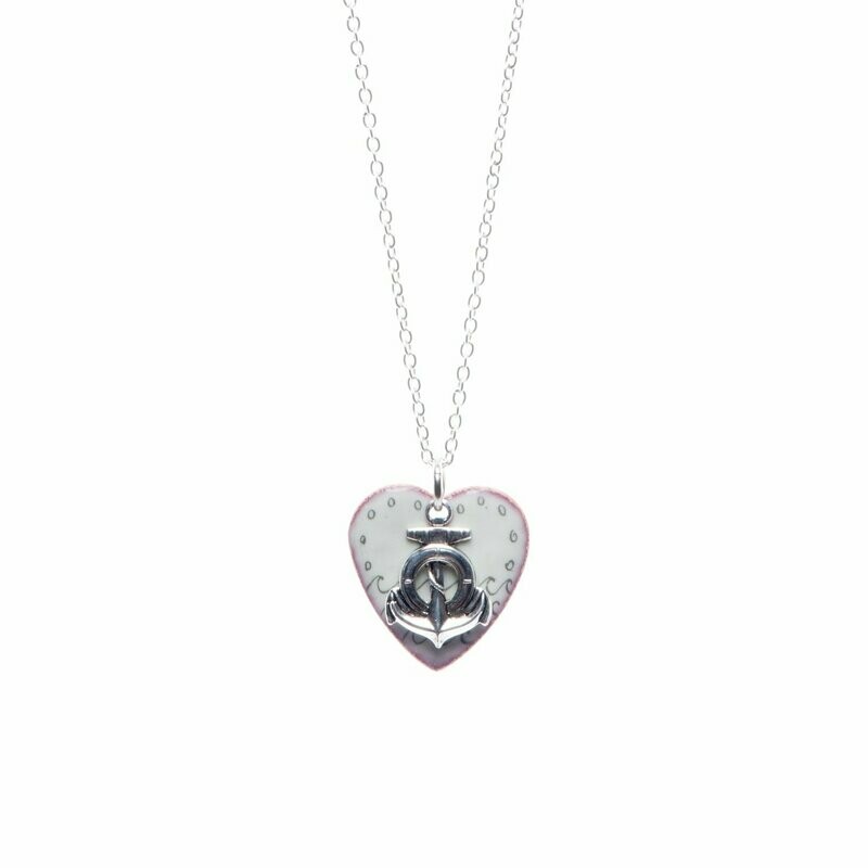 Mint Waves & Anchor Heart Necklace - Aflame