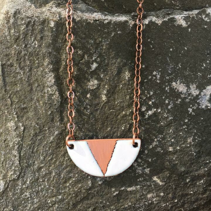 Mini White Geo Half-Moon Necklace - Aflame