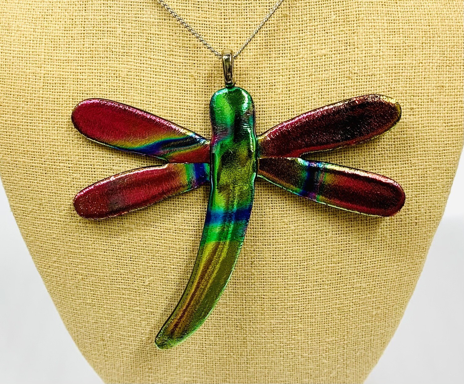 Pink & Green Dragonfly Pendant - Carma's Glass