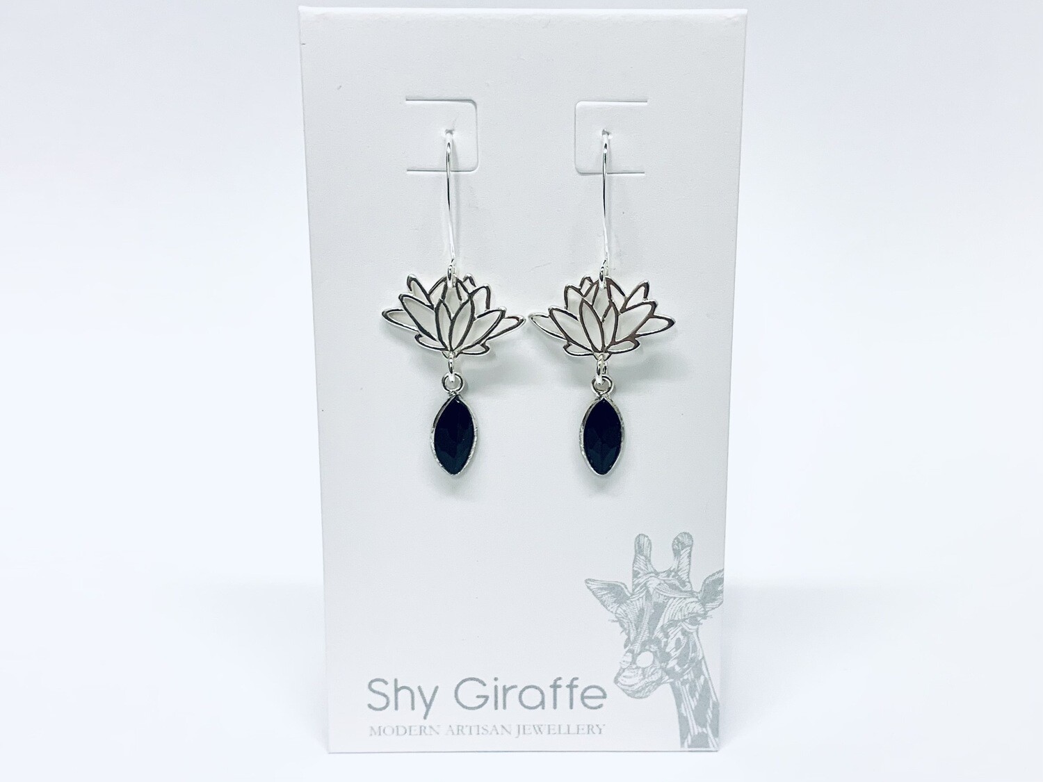 Lotus & Black Onyx Gemstone Earrings - Shy Giraffe