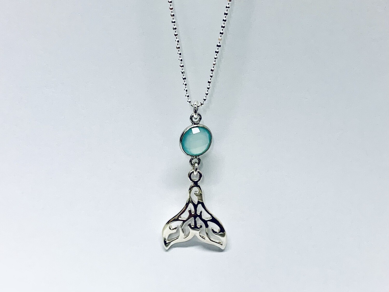 Aqua Gemstone Whale Tail Necklace- Shy Giraffe
