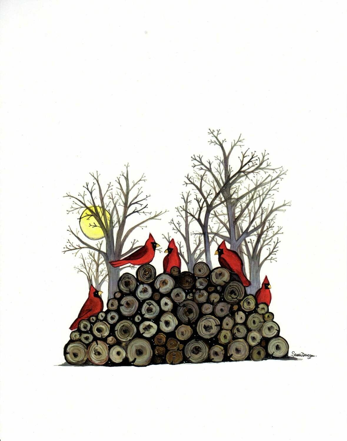 Cardinals on the Woodpile - Sarah Duggan