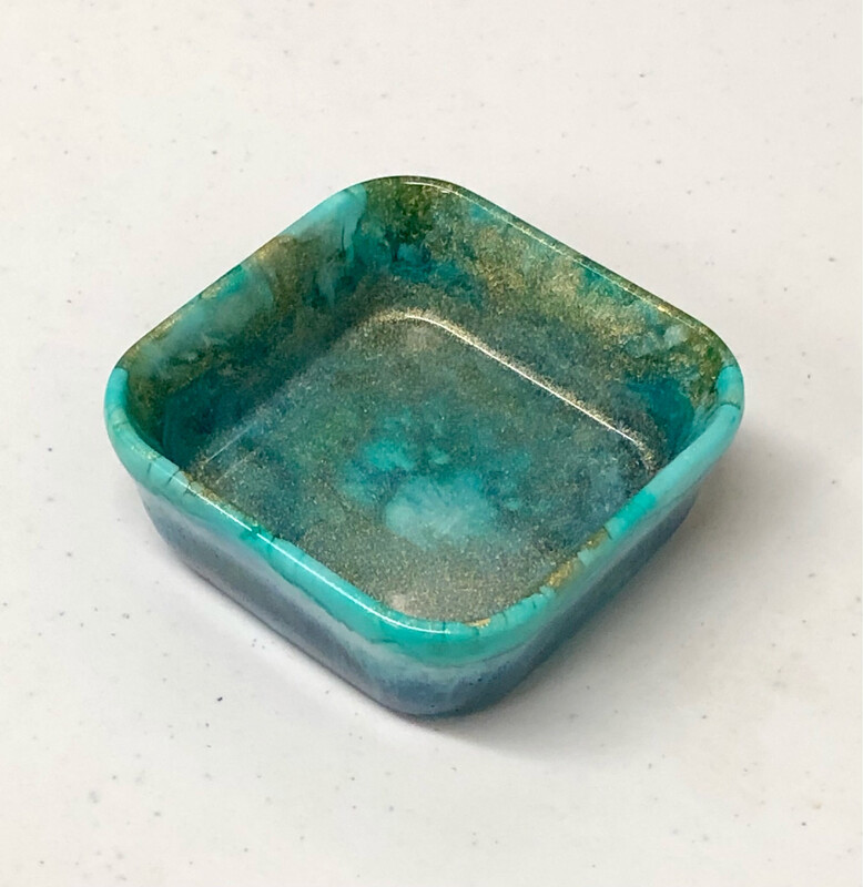 Square Resin Dish Gold & Teal