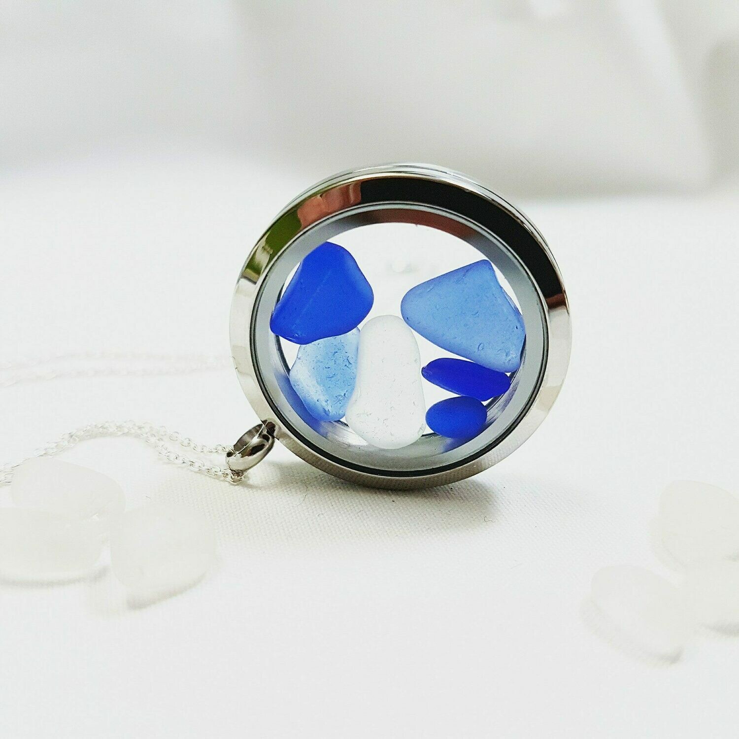 Small Sea Glass Locket Necklace- I Dream in Colour