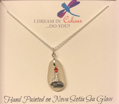 Painted Lighthouse on Sea Glass Necklace- I Dream in Colour Painted Lighthouse on Sea Glass Necklace- I Dream in Colour