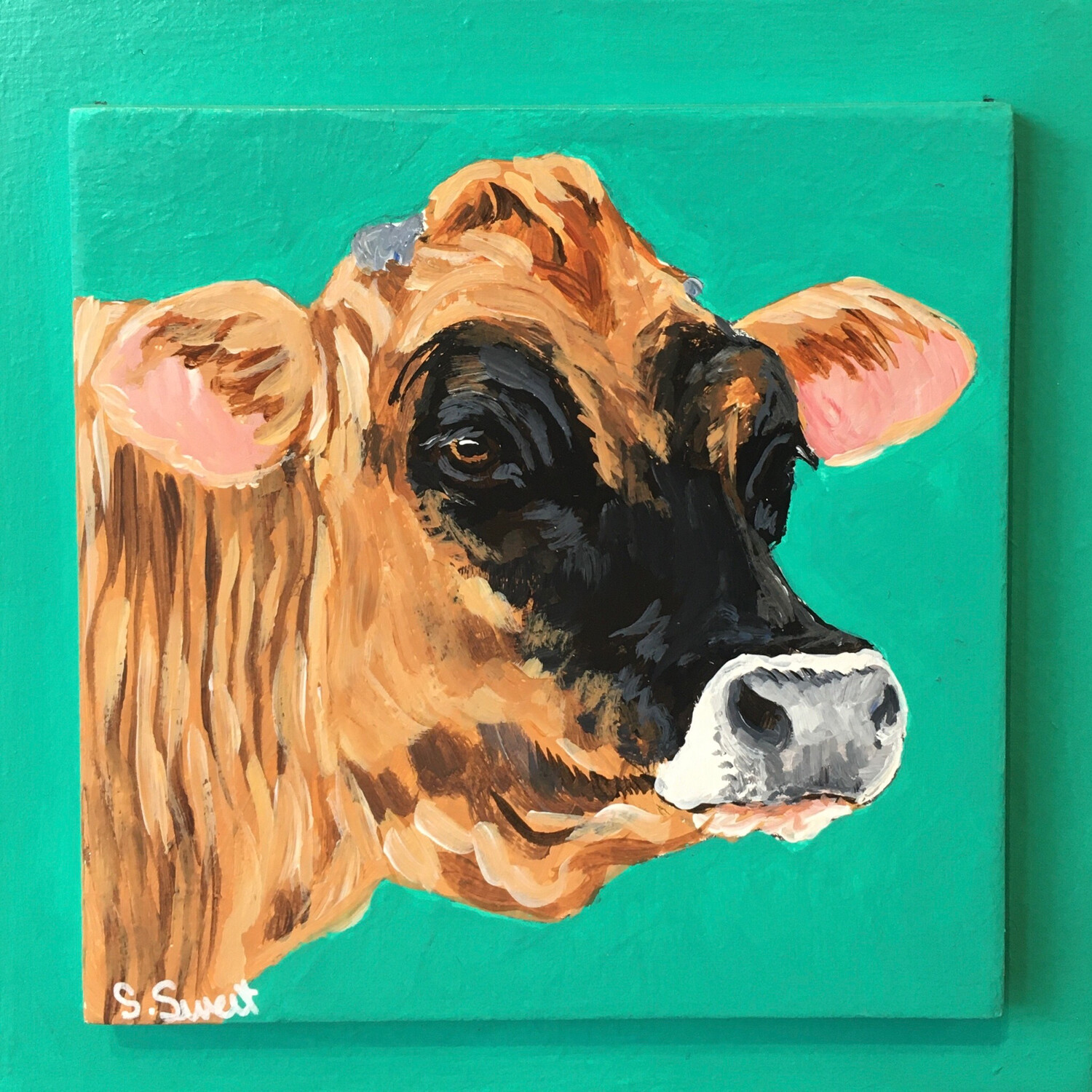 Jersey Cow on Teal Mint