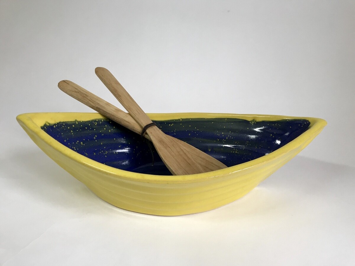 Maxwell Dory Bowl With Servers - Yellow & Blue