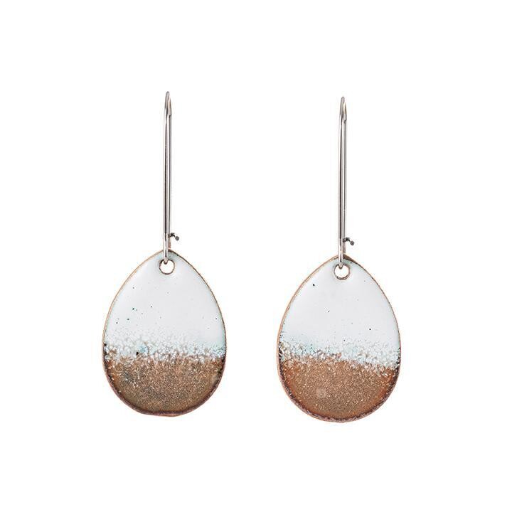 White and Copper Horizon Teardrop Earrings- Aflame 