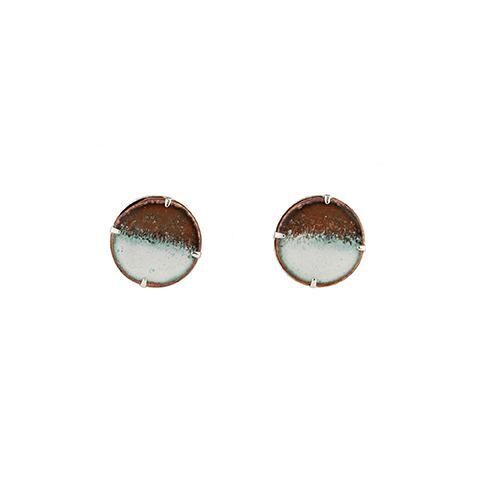 Halfmoon White and Copper Stud Earrings - Aflame 