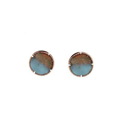 Half-moon  Aqua & Copper Stud Earrings - Aflame 