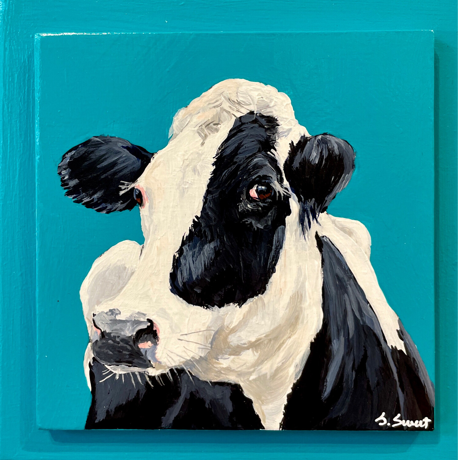 Elizabeth the Holstein Cow on Teal