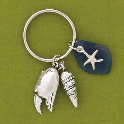Crab Claw & Blue Sea Glass Keychain- Basic Spirit Crab Claw & Blue Sea Glass Keychain- Basic Spirit